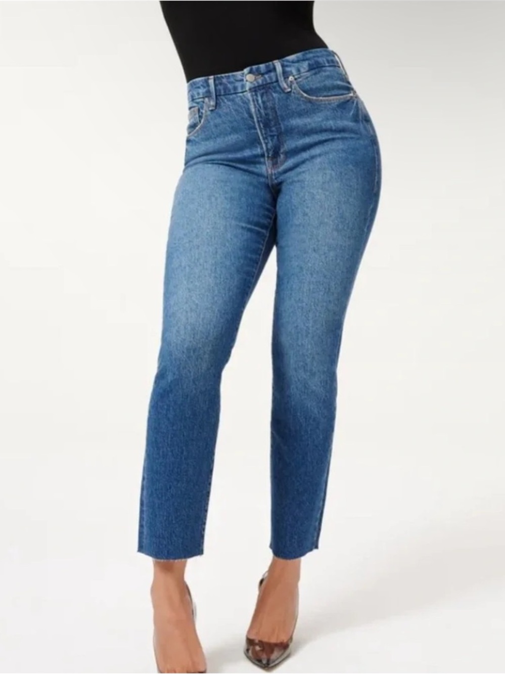 (8) Good American Good Classic Raw Hem High Waist Slim Jeans 29 Medium Blue